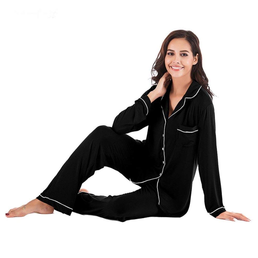 Conjunto De Pijamas De Mujer,Conjunto De Pijama Suave Clásico De Color Puro Modal De Algodón Con Botones Pjs Top & Bottoms Ladies Ropa De Dormir De Manga Larga Ropa De Dormir Para Todas Las Estacio