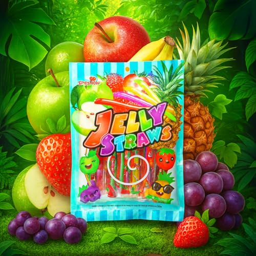 1x Jelly Straws Fruit Fruchtgummistäbchen/Geleefruchtstreifen, Fruchtgummi Jelly Strips Straws, Kaubonbon-Stangen, Soft-Kaustangen mit Fruchtgeschmack - Assorted Flavors - 300g (1x 300g)