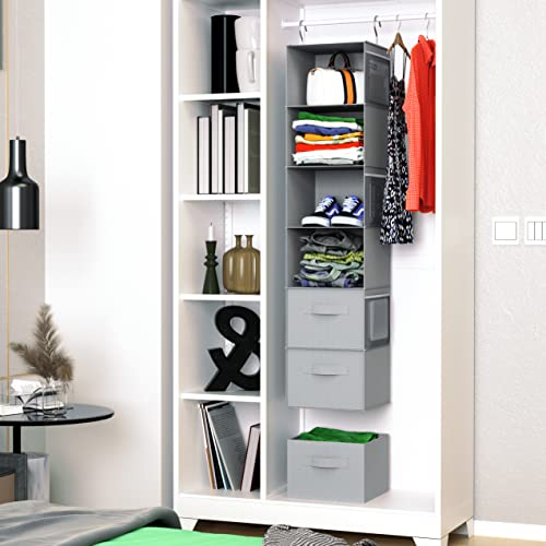 Coastal Rose 6 Shelf Hanging Closet Organizer With Drawers,Foldable Hanging Closet Organizers And Storage,Closet Hanging Storage Shelves With Pockets,Hanging Clothes Storage Organizer,Grey #TOP1