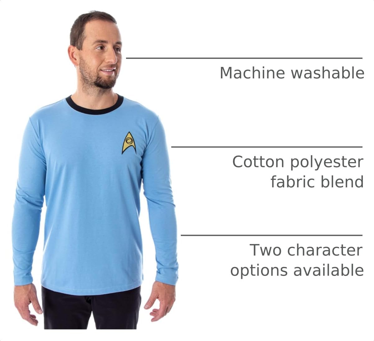 Star Trek The Original Series Men's TOS Costume Long Sleeve Tee Shirt - Captain Kirk, Spock image 4