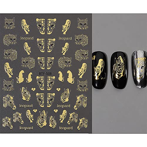 Laser Glitter Leopard Nail Art Stickers,Gold Hollow Out Nail Stickers 3D Self-Adhesive Rose Gold Nail Decals Animal Nail Designs Stickers For Nails Women Nail Supplies,6 Sheets #TOP1