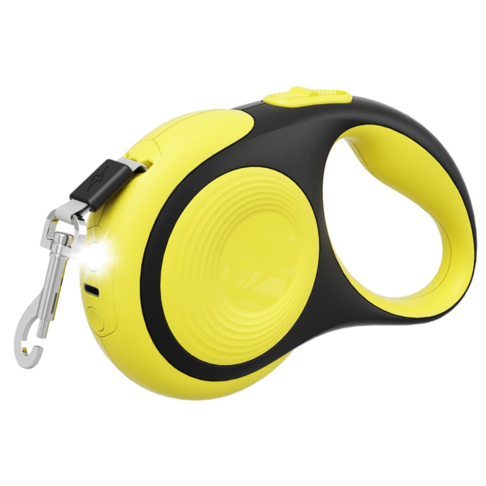 Retractable Dog Leash, 3m/5m 30Kg Heavy Duty Dog Lead with LED Flashlight, One-Handed Brake