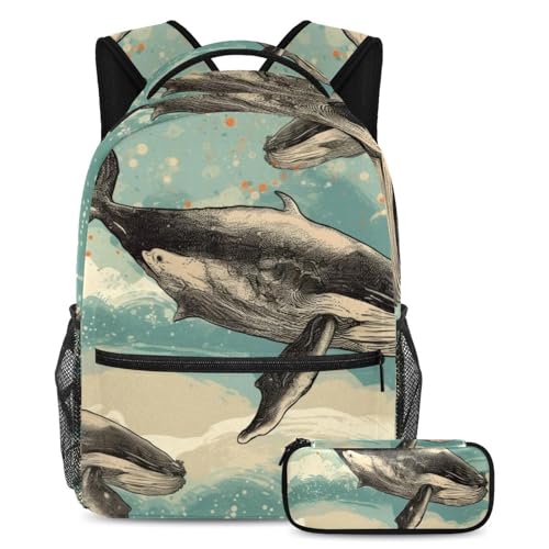 Sac à dos ergonomique baleine avec trousse pour soulager le dos des élèves