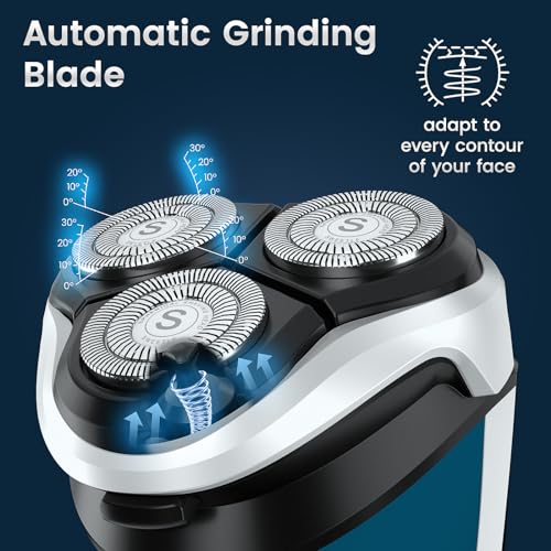 Image of SweetLF Electric Razor for Men with Pop-Up Trimmer, 100% Waterproof Electric Shaver, Rechargeable Cordless Shavers for Men, Type-C, 120Mins Runtime, Plug & Play (Dark Blue) (Blue&Silver)