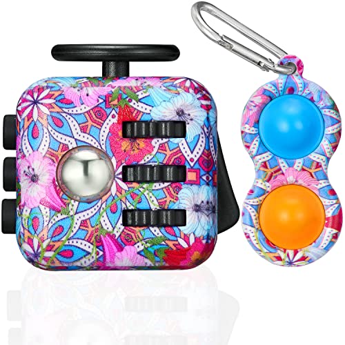 MarckersHome Juego de Fidget con Llavero Antiestrés - Cubo con 6 Módulos Relajantes Anti-ansiedad - Juguete Sensorial para Niños y Adultos