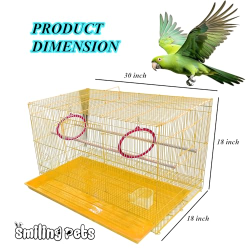 Image of Metal Bird Cage 2.5 Feet For Parakeet, Lovebird, Parrot, Budgie, Cockatiel Cage Hammock 30X18X18 Inch (Yellow)