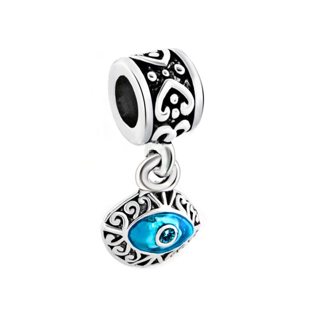 LovelyJewelry Star of David & Aqua Blue CZ Evil Eye on Hand of Hamsa Fatima Religious Bead
