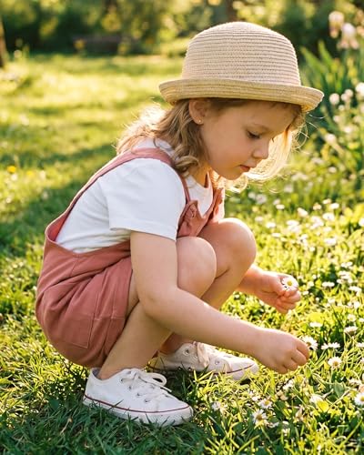 Image of HINTINA Toddler Girl Overall Shorts Set Adjustable Loose Jumpsuit Short Sleeve T-shirt Vacation Summer Outfits with Pockets