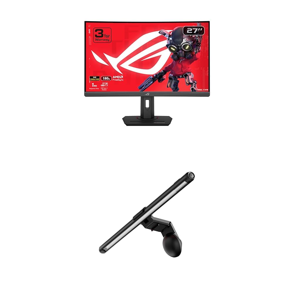 ASUS ROG Strix 27” 1440P HDR400 USB-C Curved Gaming Monitor (XG27WCS) ROG Aura Monitor Light Bar (ALB01)