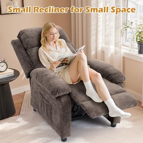 Image of Korser Recliner Chair, Living Room Chairs for Adults, Padded Deep Seat Reading Chair with Side Pockets, Small Recliners for Small Spaces, Lounge Chair for Living Room, Bedroom, and RV (Chenille)