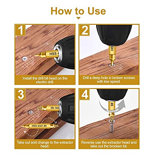 Newder HSS 4341 Schraubenausdreher Set, 5-teilig M3-M18 Beschädigte Schrauben Entferner, Linksdreher mit Sechskant-Schaft, für Akkuschrauber und Bohrmaschinen, Titannitrid-beschichtet, Goldfarben