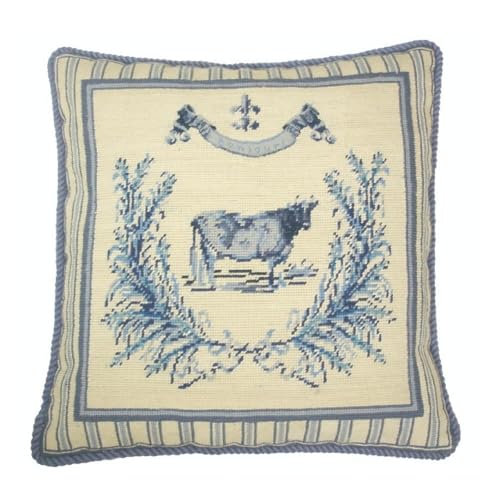 Veravellum Handmade Wool Needlepoint Throw Pillow Cover 19x19 - Vintage French Country Decorative Cushion Cover for Couch Bed and Spring Home Deco