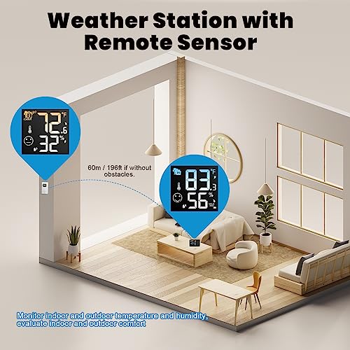 Uzoli EM3539A Projection Alarm Clock Weather Station, Wwvb Atomic Projector Clock With Sensor, Adjustable Backlight, Indoor Outdoor Temperature Humidity, Digital Projection Clock thumb #5