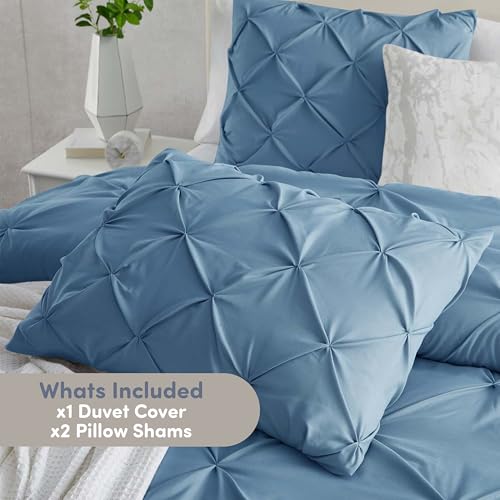 Image of Nestl Twin Duvet Cover Set Blue Heaven - Soft Double Brushed Duvet Set with Button Closure & Corner Ties, 2 Piece Luxurious Pinch Pleated Duvet Cover Set 68x90 Inches with 1 Pillow Sham