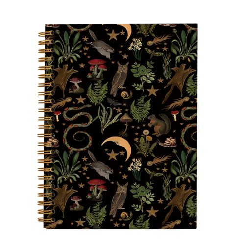 Carnet à spirales ligné OXW 14x21 cm avec motif animaux de la forêt et lune pour notes