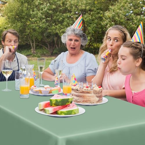 Image of 4 Pcs Picnic Table Cover, 54 inch X 108 inch Table Cloth Rectangle Table, Disposable Sagegreen Plastic Table Cover, Waterproof Tablecloths for Wedding, Baby Shower Decorations and Birthday Party Supplies