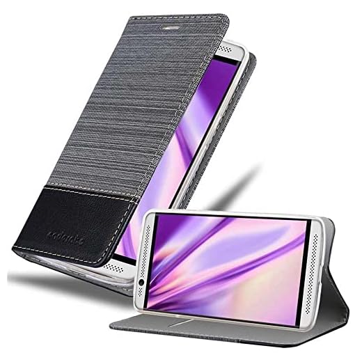 Cadorabo skal för ZTE AXON 7 mini – mobiltelefonfodral med stativ funktion och kortfack i tyg design – fodral skydd skyddsfodral etui väska bok, ZTE AXON 7 MINI, grå svart