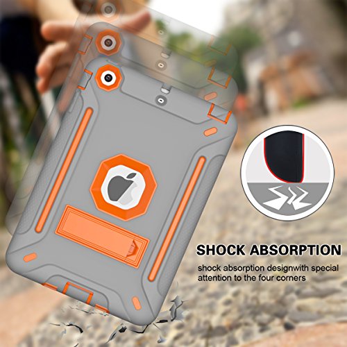 Makeit Case Ipad Mini Case, Ipad Mini 3 Case Heavy Duty Hybrid Shockproof Protective Silicone And Pc Hard Case Full-Body Rugged Protective Case With Kickstand For Ipad Mini 1/2/3 (S-Grey/Orange) #TOP2