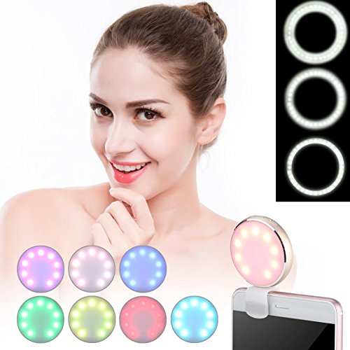 7 Color LED Selfie Ring Light Rechargeable with Mirror for Smartphones