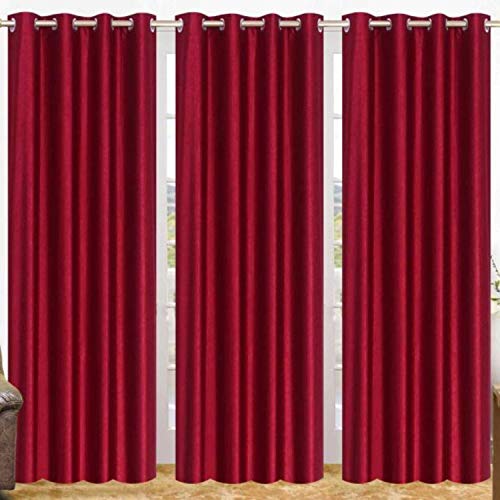 Brand Roots Home Decor Solid Plain Curtains for Long Door 9 Feet, Pack of 3, Maroon (Maroon, Long Door 9 Feet)