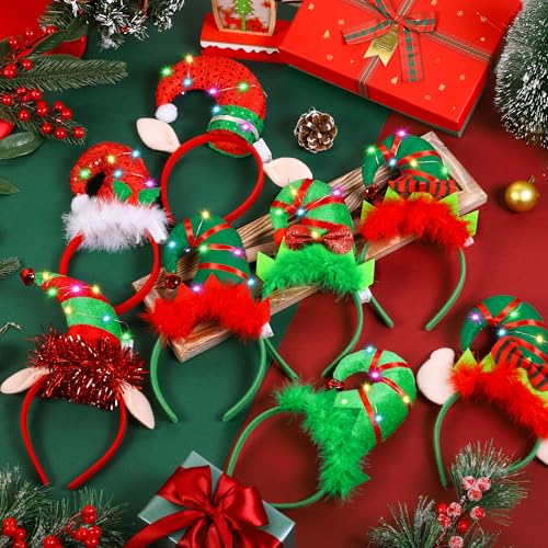 Aodaer AOD3831 8 Pack Christmas Headbands Cute Elf Hat Costume Headwear Christmas Hair Hoop For Christmas Party Holiday Favors Elves Party Decoration thumb #4