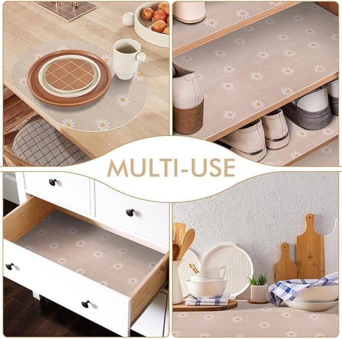 Image of ElastPro (60 cm X 5 m) Printed Shelf Liners for Kitchen Shelves, Drawer Mat, Shelf Liner, Fridge Mats, Kitchen Cabinet Drawer Mat Liner Sheets (Fan Leaf White)
