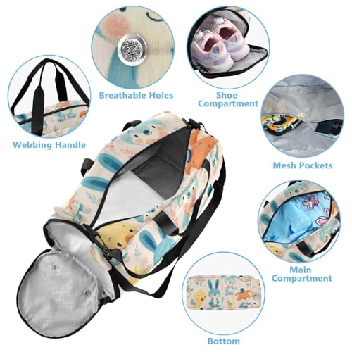 Cute Animals Duffle Bag for Girl, Sports Duffle Gym Bags with Shoe Compartment, Personalized Overnight Bag Travel Weekender for Kids3