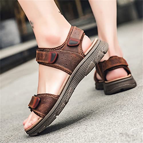 Lightweight Men's Sandals Leisure Shoes Leather Men Casual Beach Sandals Retro Flats(43)4