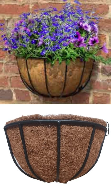 Garden Haven GH Black Heavy Duty Wrought Iron Forge Cotswold 16 Inch 40cm Wall Basket Planter Manger Powder Coated finish Complete with Coco Liner