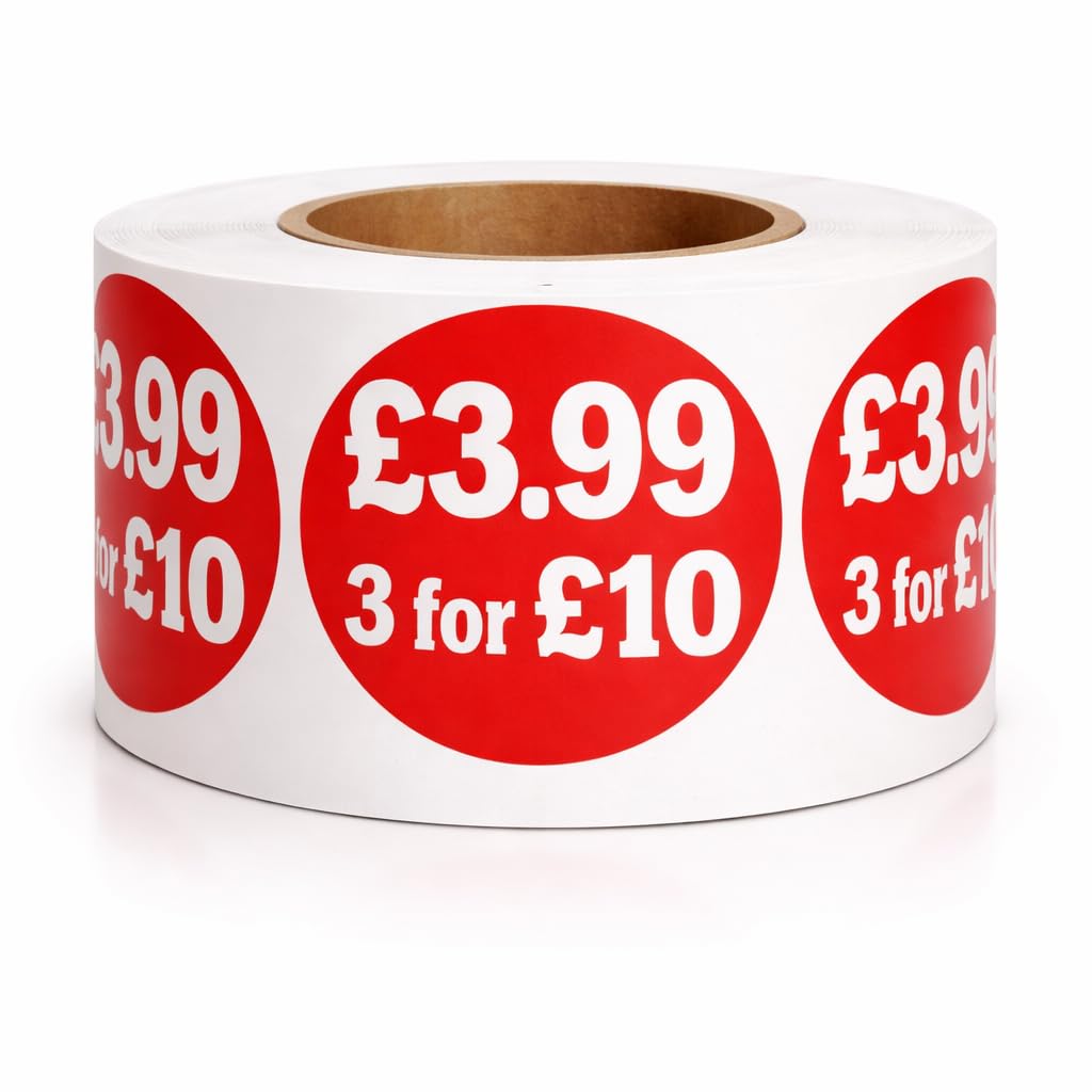 New ยฃ3.99 3 for ยฃ10 Self Adhesive Stickers Sticky Labels Price Labels for Retail Price Display 45mm Diamter Roll of 500 Stickers
