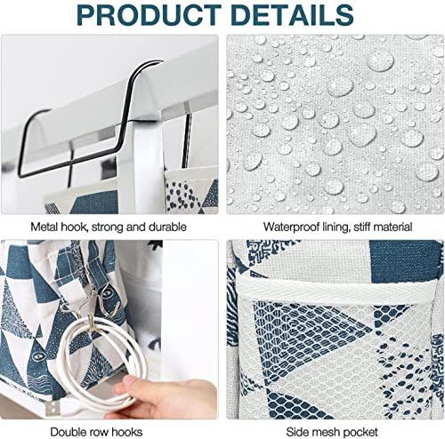 Bett Organizer zum Einhängen, Multifunktionale Bett Tasche mit Darhthaken Hängetasche Hochbett Aufbewahrungstasche Betttasche für Buch, Magazin, Handy, Kopfhörer Bett Aufbewahrung (Blaues Dreieck) - Image 4