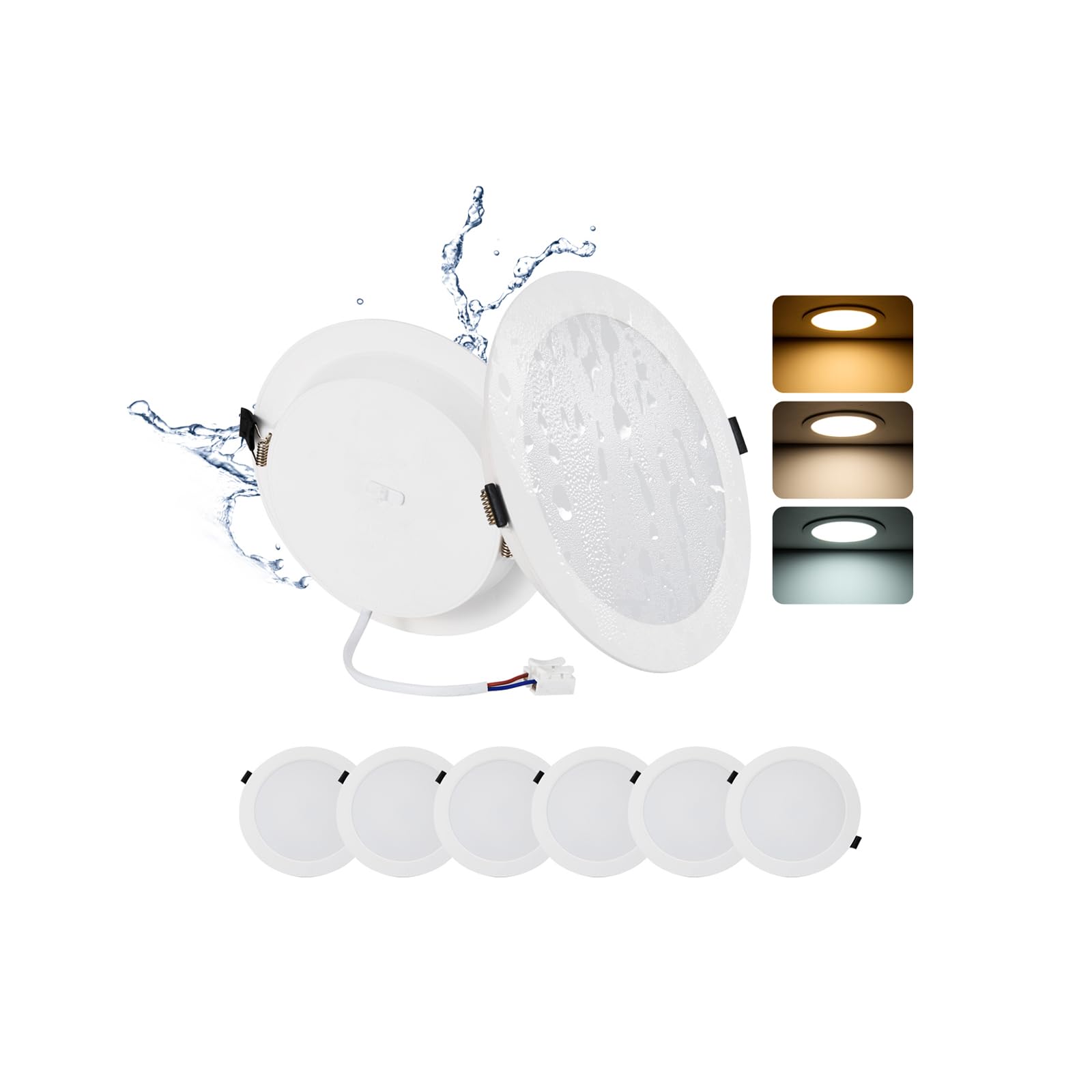 Grebeam 6er 16W LED Deckenspots Flach 230V, 1400lm IP44 LED Spots Deckenleuchte Ultra Slim Einbautiefe 25mm, Downlight Led Spots 230v Warmweiß/Neutralweiß/Kaltweiß, Loch: φ145-160mm