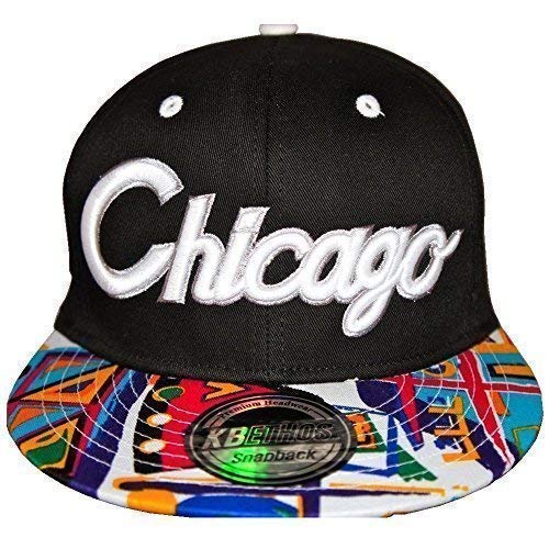 KB Ethos Aztec Chicago Snapback Caps, Team Flat Peak Fitted Hip Hop Street Urban Bling Brim Hats (Black)