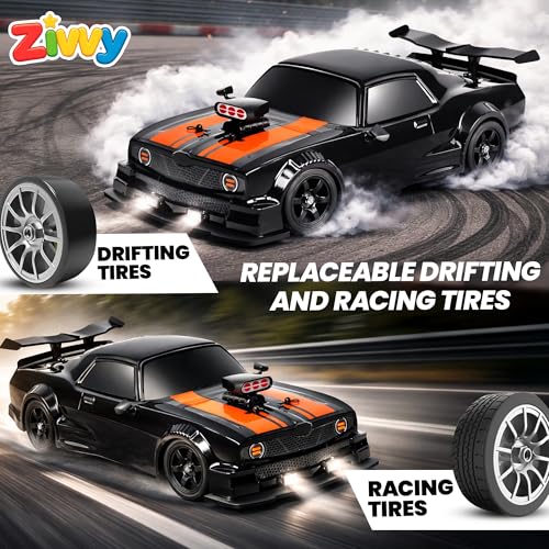 Image of Big Remote Control Car - Black | 2.4G Rechargeable Remote Control Drift Car with 150m Range | Smoke Effect, LED Lights & Music | High-Speed | Best Gift for Boys & Girls 2 3 4 5 6 7 8+ Years