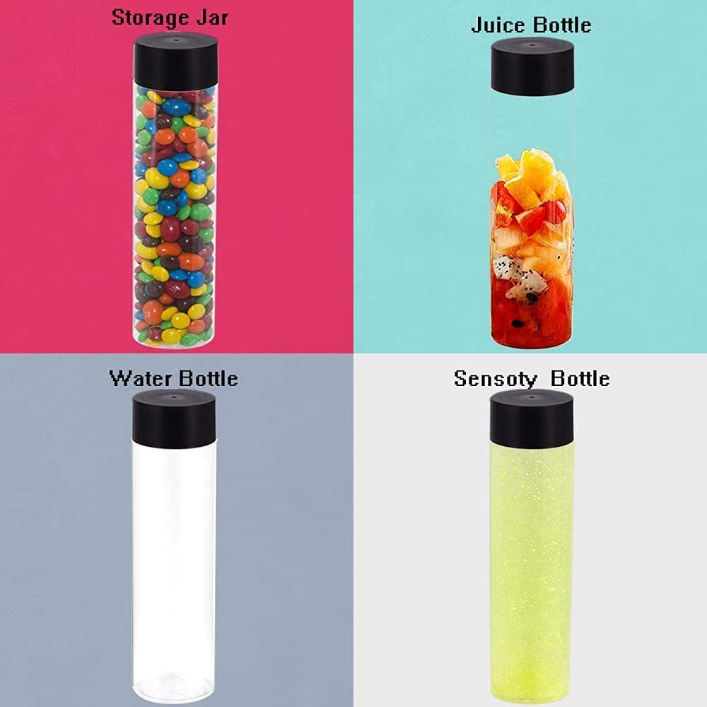 Bottiglie riutilizzabili per frullati, confezione da 12 bottiglie in plastica PET trasparente con coperchio nero, perfette per succhi di frutta e latte fatti in casa, 500 ml