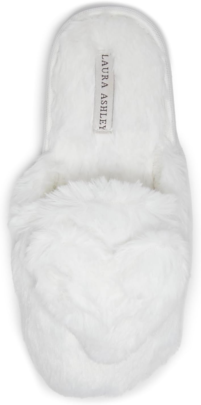 Women's Slippers, Plush Faux Fur Memory Foam Scuff Slide Slippers, Heart Slip On Slippers for Women - Ladies Indoor House/Bedroom Shoes