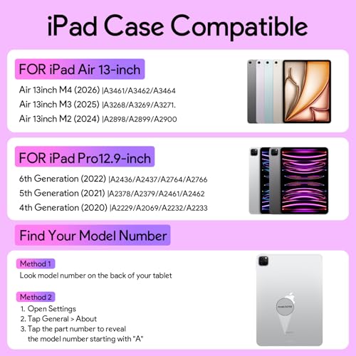 Image of YBING for iPad Air 13 Inch & Pro 12.9 Case with Keyboard - Mouse, 7 Colors Backlit Detachable Keyboard and 360 Rotating Cover for iPad Pro 12.9 (6th, 5th, 4th, 3rd gen), Air 13 M4 /M3 /M2 (Purple)