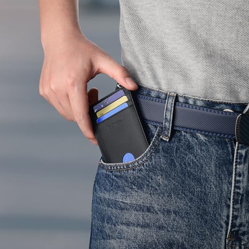 Image of Buffway Mens Slim Wallet, Minimalist Thin Front Pocket Leather Credit Card Holder with RFID Blocking for Work Travel | Minimalist