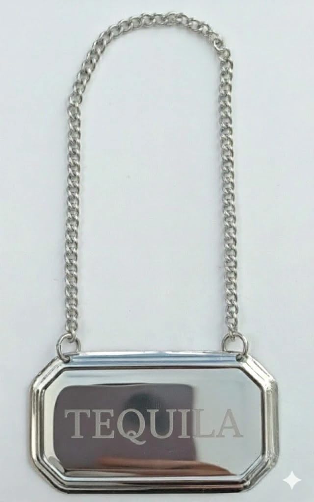 Personalised Silver Plated Decanter Label Tag Chain - Engraved Gin Whisky Brandy (Tequila)