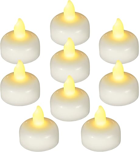 SingTok 24 velas flotantes sin llama, impermeables, funciona con pilas, color blanco cálido, luces LED parpadeantes para exteriores, velas votivas a