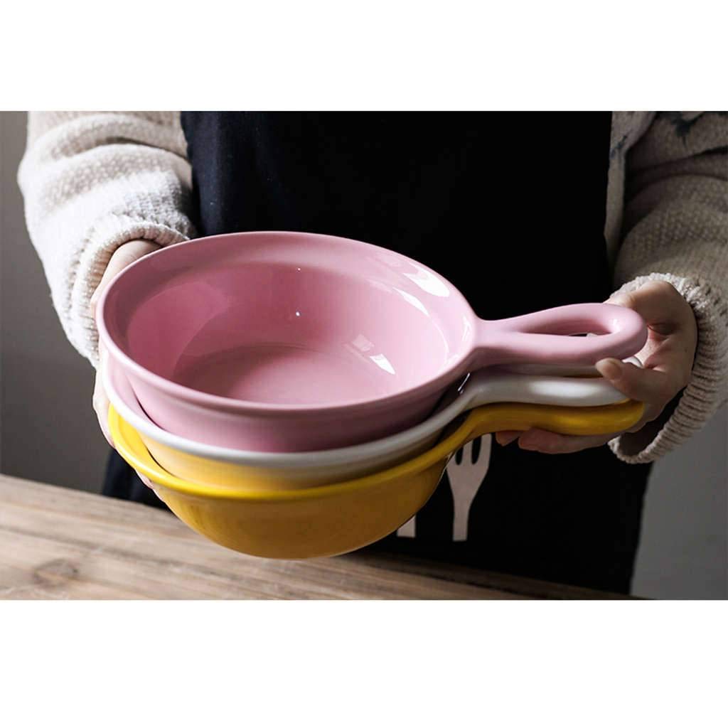 Miska do zupy z uchwytem w japońskim stylu, miski do zupy w Chinach porcelanowe ceramiczne naczynie do przypraw zanurzania sosu forma do pieczenia jajek na parze piekarnik nadaje się do kuchenki mikrofalowej bezpieczna w kuchence mikrofalowej - różowa, L