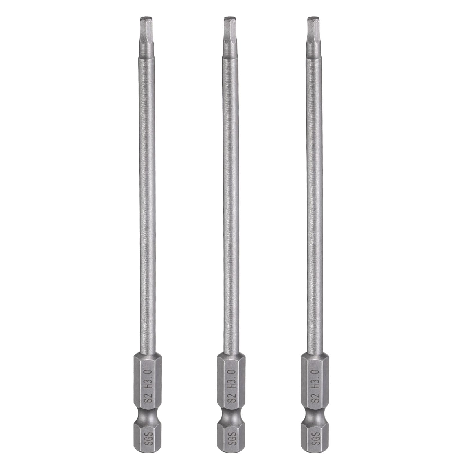 sourcing map 3pcs H3.0 Hex Head Drill Bit Wrench 3mm Metric Flat Tip 1/4" Hex Shank 110mm (4.3") Long Magnetic Hexagonal Screw Driver Socket Industrial Screwdriver Power Bits