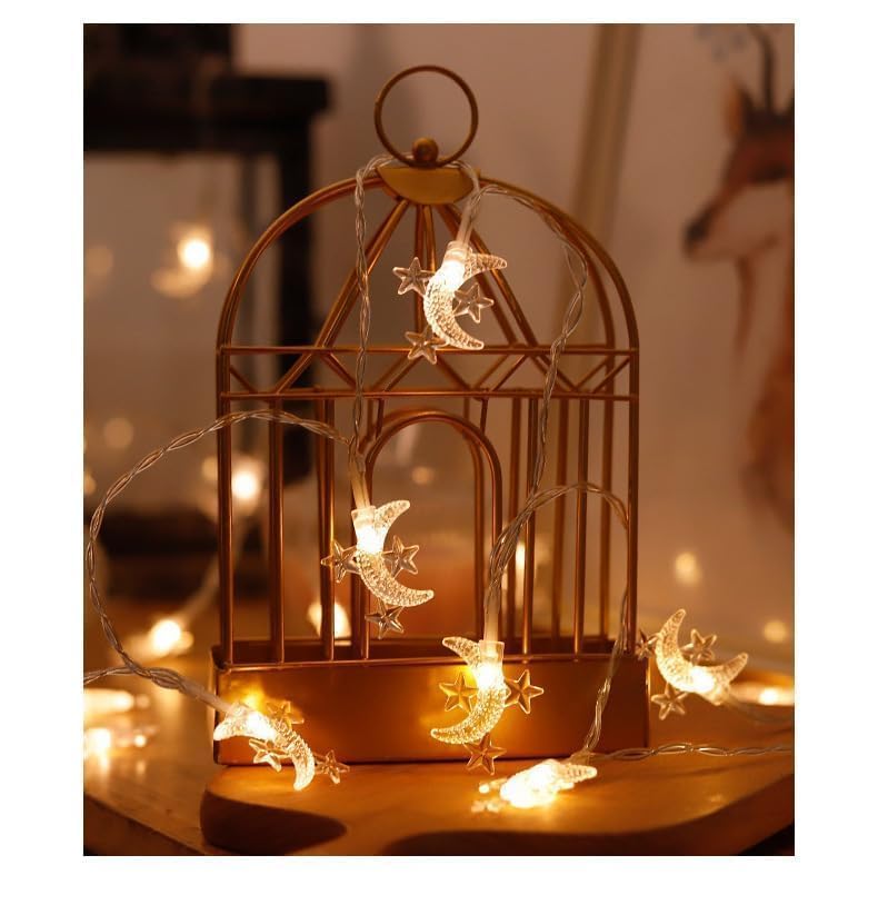 Image of 40 LED Star Moon String Lights Battery Operated 20FT Star Mini Star Fairy Lights for Patio Garden,Wedding, Party, Home Decoration (Star-Moon)