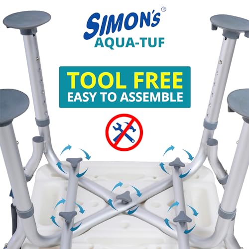 Image of Simon's Aqua-TUF Heavy-Duty Bath Chair for Elderly, Senior Citizens to sit and take Bath, Shower Bench with Jumbo Suction Grips Base | Height Adjustable & Tool-Free Assembly - Blue - Pack of 1