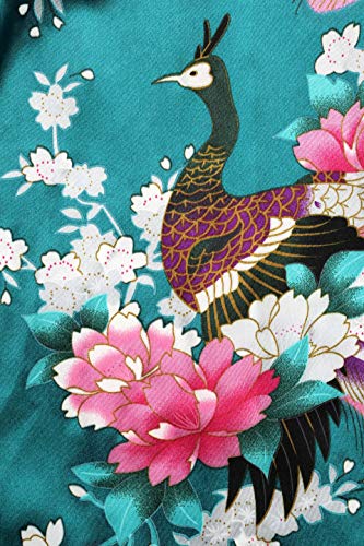 Image of BABEYOND Women's Kimono Robe Long Satin Robes with Peacock and Blossoms Printed Kimono Nightgown