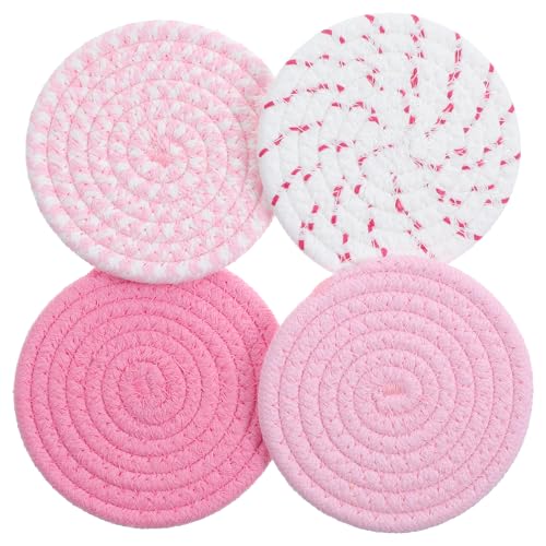 Shimmeroo Cute Drink Coasters for Desk Pink Woven Fabric Coasters Absorbent Coaster for Drinks Living Room Table Home Table Home Decor Gift - 4.5 Inch