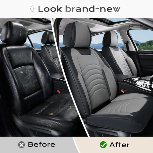 Image of Coverado Front Seat Covers, Leather Car Seat Covers Luxury Automotive Seat Covers for Cars, Waterproof Car Seat Protectors Car Seat Cushion Universal Fit for Most Cars Trucks SUV Vehicles, Black&Gray