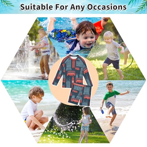 London Big Ben and Bus Boys Swimsuit Rash Guard Toddler Kids Long Sleeve Swim Shirt and Trunks Swimwear Set 3-10Y4
