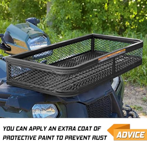 ORCISH Heavy Duty ATV Front Cargo Basket, 17" W x 36" L x 6" H Racks and Baskets with Steel Mesh Surface, Include Mounting Kit, ATV Storage Cargo Box Attachments for Luggage Carrier