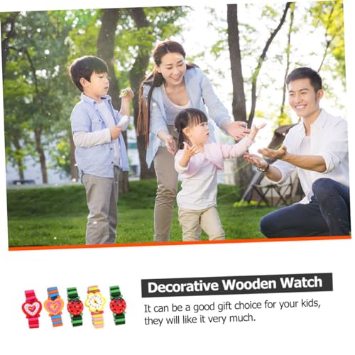 NOLITOY 5 Pcs Wooden Simulated Watch for Educational Playthings Cartoon Style Decorative Wooden Watches Parent Interactive Play Fun Learning Accessory Random Color3